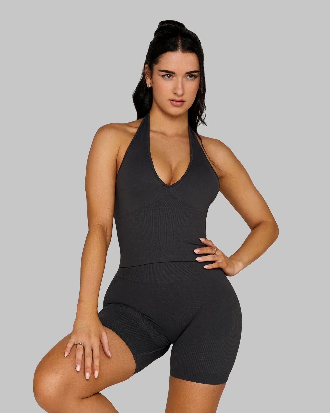 Elevate™ Sculpting Seamless Halterneck Top | Charcoal Grey - Image 3