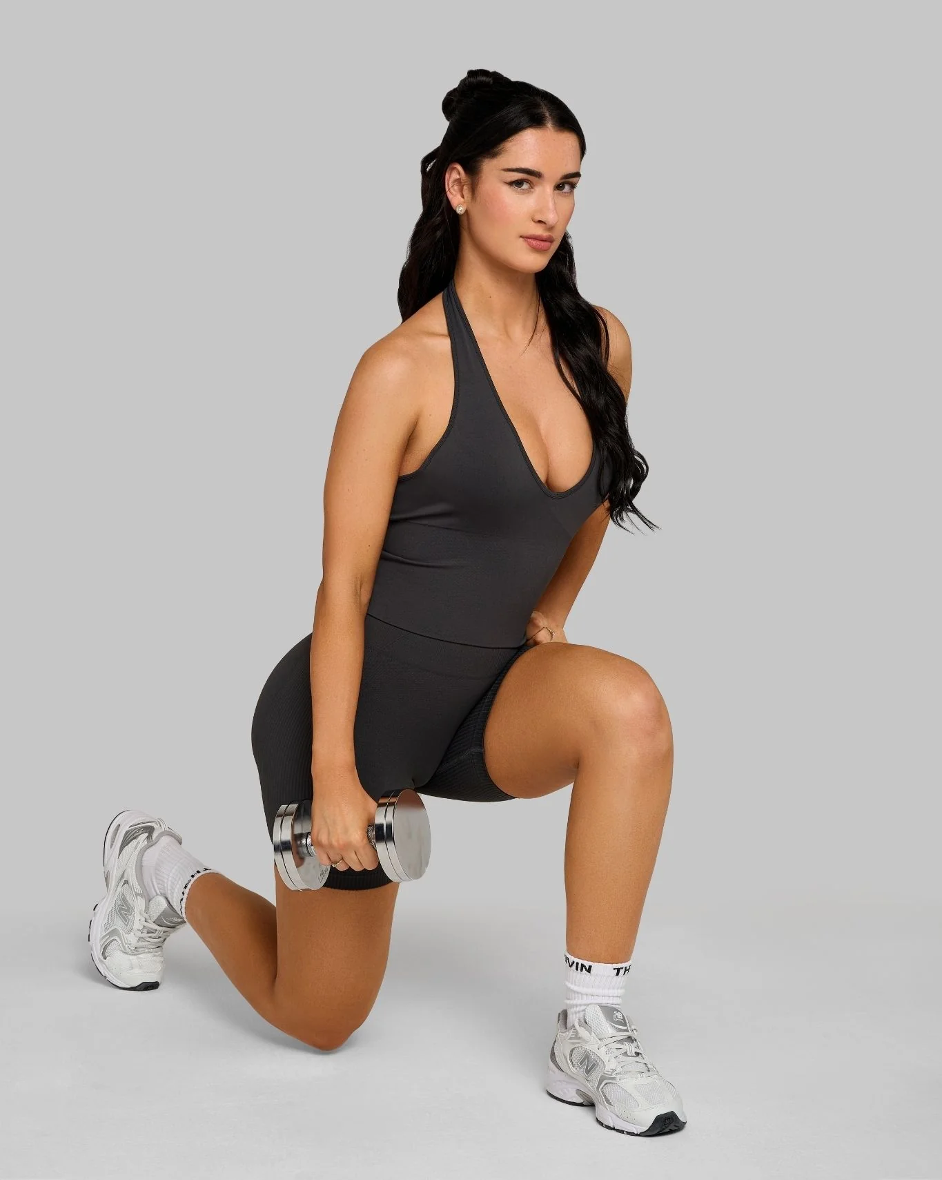 Elevate™ Sculpting Seamless Halterneck Top | Charcoal Grey - Image 5